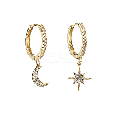Clear Cubic Zirconia Star & Moon Asymmetrical Earrings MOST-PW0001-064G-1
