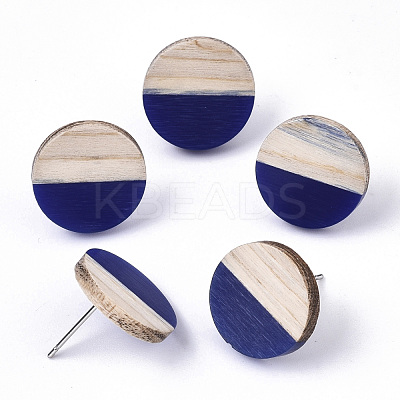 Resin & Wood Stud Earrings EJEW-N017-003A-C01-1