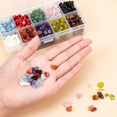 Natural Jade & Aquamarine & Green Aventurine & White Shell & Red Jasper & Rose Quartz & Tiger Eye & Amethyst & Agate & Obsidian Chips Beads G-PH0033-03-1