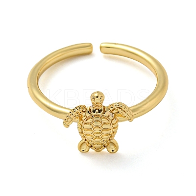 Rack Plating Brass Sea Turtle Open Cuff Rings for Women LS-RJEW-C081-02G-1