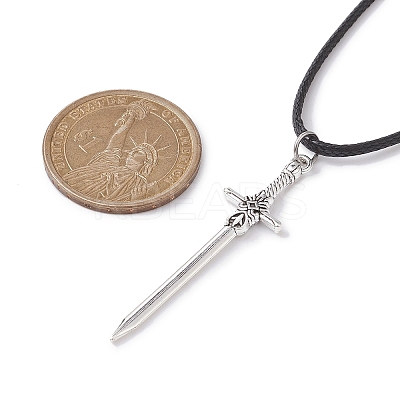 Alloy Sword Pendant Necklace with Waxed Cords NJEW-JN04473-1