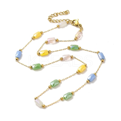 304 Stainless Steel with Glass Necklaces LS-NJEW-B077-09G-1