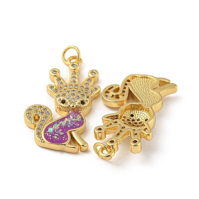 Brass Pendants Micro Pave Cubic Zirconia with Synthetic Opal KK-K356-02G-1