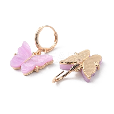 Plastic Butterfly Dangle Leverback Earrings EJEW-WH0017-53G-B-1