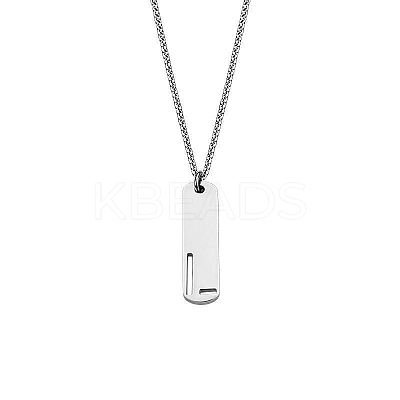 304 Stainless Steel Rectangle with Laser Cut Initial Pendant Necklaces FS-WG71FEF-16-1