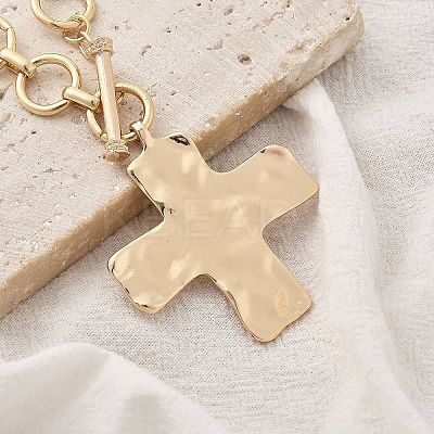 Alloy Textured Cross Pendant Ring Link Chain Necklaces for Women NJEW-B120-03-1