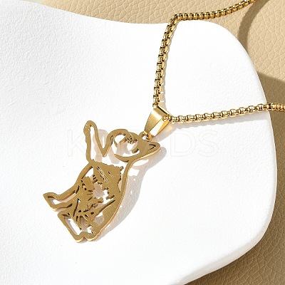201 Stainless Steel Dog Outline Pendant Necklaces NJEW-P327-06G-1