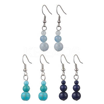 3 Pairs 3 Styles Natural Lapis Lazuli & Aquamarine & White Jade EJEW-JE06133-1