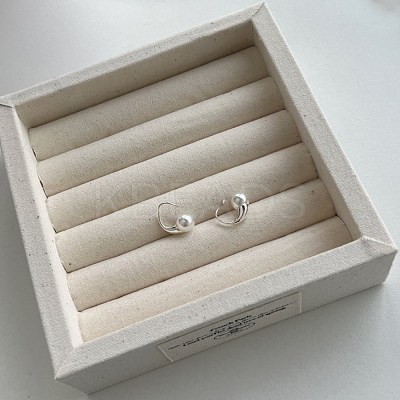 Teardrop Rhodium Plated 925 Sterling Silver Shell Pearl Dangle Earrings for Women EJEW-Q804-05P-1