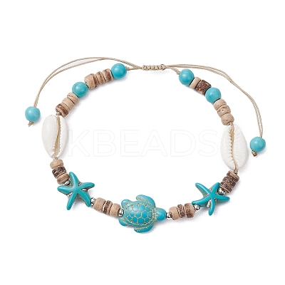Summer Beach Starfish Turtle Adjustable Anklets AJEW-AN00634-01-1