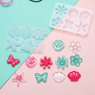 Flower & Shell & Starfish & Paw Print & Butterfly Silicone Molds X-DIY-P059-07-1