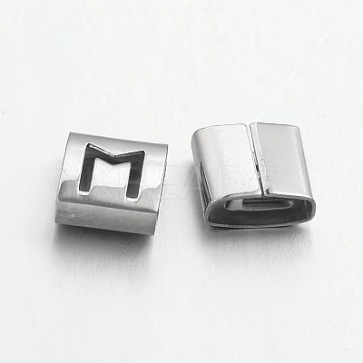 Tarnish Resistant Letter Style 201 Stainless Steel Square Slide Charms STAS-L132-22-1