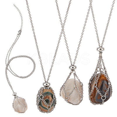 3Pcs 3 Styles 304 Stainless Steel Macrame Pouch Necklace Making for Gemstone Nuggets NJEW-BBC0001-24-1