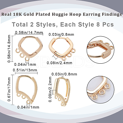16Pcs 2 Styles Brass Huggie Hoop Earring Findings KK-BBC0008-52-1