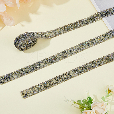 Rhinestone & Glass Seed Bead & Iron Curb Chain Ribbon DIY-WH0349-222-1