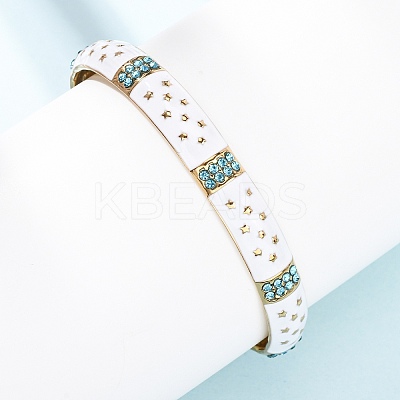 304 Stainless Steel Enamel Cuff Bangles for Women LS-BJEW-H637-02B-G-1
