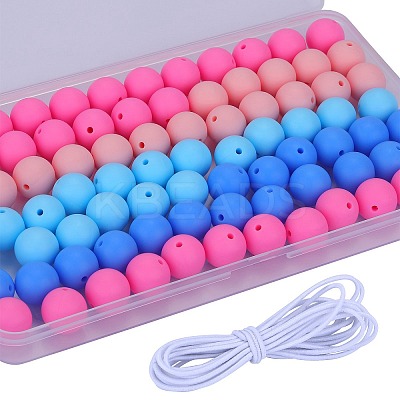 80Pcs 4 Style Round Silicone Focal Beads SIL-SZ0001-22I-1