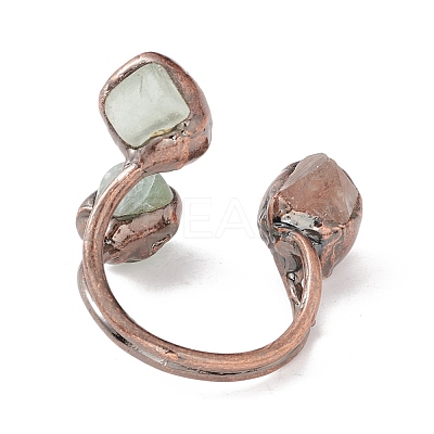 Natural Gemstone & Quartz Crystal Irregular Nugget Open Cuff Ring RJEW-I082-07R-1