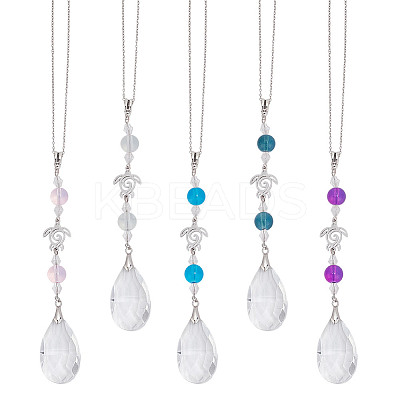 Glass Teardrop Pendant Decoratoins HJEW-AB00620-1