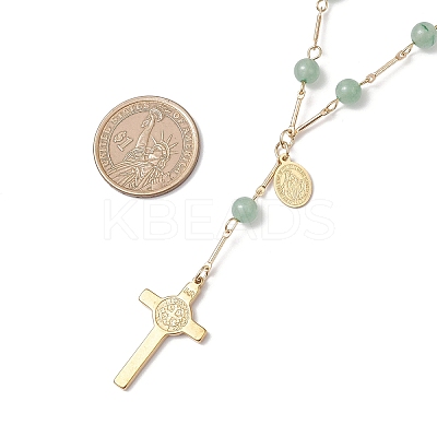 Natural Green Aventurine Round Rosary Bead Necklaces NJEW-JN05574-03-1