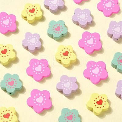 150Pcs 5 Colors Spray Painted Wood Beads WOOD-CJ0001-81-1
