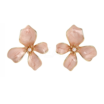 Flower Brass Enamel Stud Earrings EJEW-P308-02G-A-1