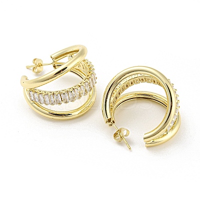 Brass Micro Pave Cubic Zirconia Stud Earrings EJEW-I300-08G-1