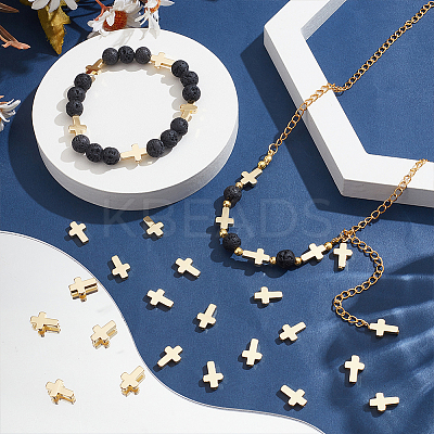 30Pcs Cross Brass Beads KK-ME0002-39-1