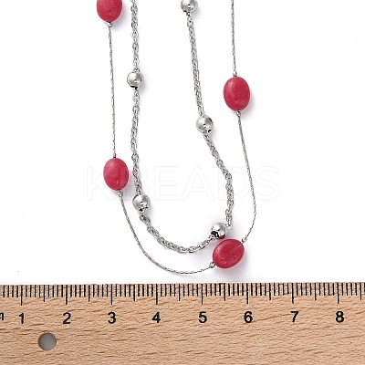 304 Stainless Steel & Dyed Natural Malaysia Jade Double Layer Necklaces for Women NJEW-A045-19P-1