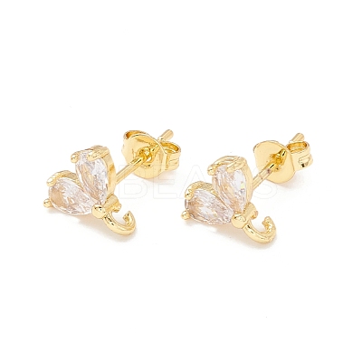 Rack Plating Brass Cubic Zirconia Stud Earrings Findings MAK-I684-10G-03-RS-1