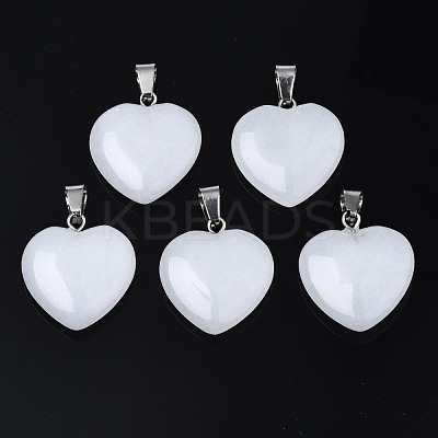 Heart Natural White Jade Pendants G-Q438-01-1