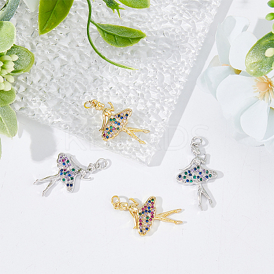 4Pcs 2 Colors Brass Micro Pave Cubic Zirconia Pendants KK-DC0003-39-1