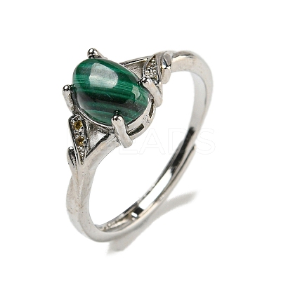 Oval Natural Malachite Adjustable Rings RJEW-Q818-01P-07A-1