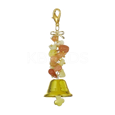 Natural Red Aventurine & Lemon Jade Chips & Alloy Bowknot Kcychain HJEW-JM01313-03-1