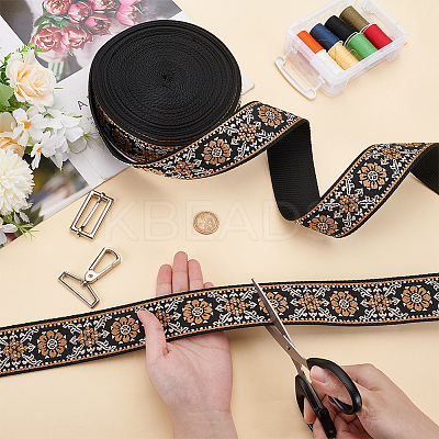Ethnic Style Polyester Jacquard Flower Ribbon for Garment Accessories OCOR-WH0097-83A-1