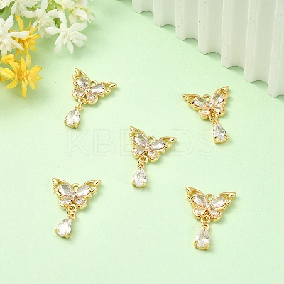 5Pcs Brass Micro Pave Clear Cubic Zirconia Pendants KK-YW0003-65-1