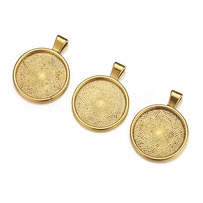 Flat Round Alloy Pendant Cabochon Settings PALLOY-A15654-AG-NF-1