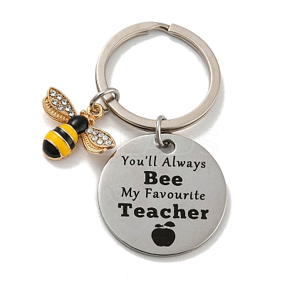 Teacher's Day Gift 201 Stainless Steel Flat Round with Word Keychains KEYC-E040-07P-1