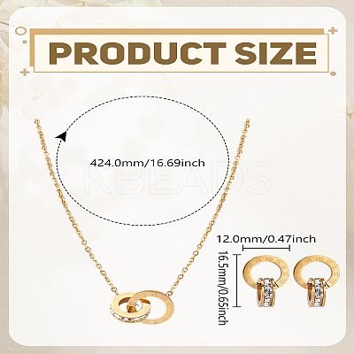 316L Surgical Stainless Steel Crystal Rhinestone Interlocking Roman Numbers Ring Pendant Necklaces & Brass Pave Clear Cubic Zirconia Stud Earrings Sets for Women SJEW-LP0001-33-1