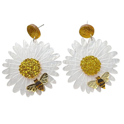 Flower with Bees Acrylic Dangle Stud Earrings FS-WG9FE34-01-1