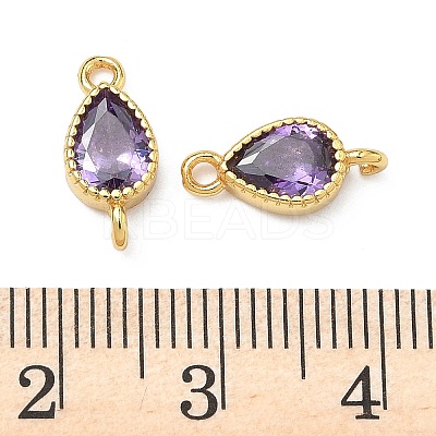 Brass Pave Cubic Zirconia Teardrop Connector Charms KK-P348-09G-1