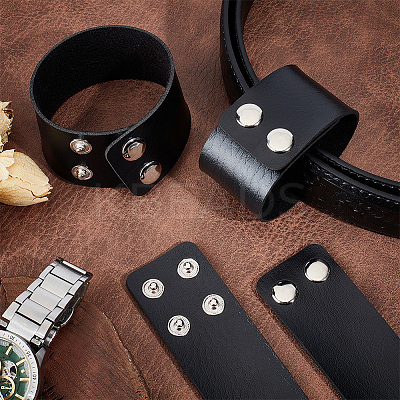 Stainless Steel Double Snap  With Duty Belt Keeper Wide Bracelet BJEW-WH0025-01-1