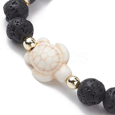 Tortoise Synthetic Turquoise & Natural Lava Rock Stretch Bracelets for Women BJEW-JB10106-06-1