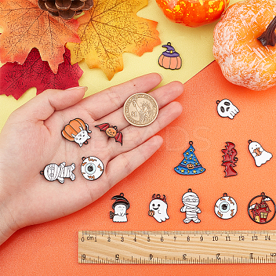 24 Pcs 12 Styles Halloween Theme Alloy Enamel Pendants ENAM-SC0001-93-1