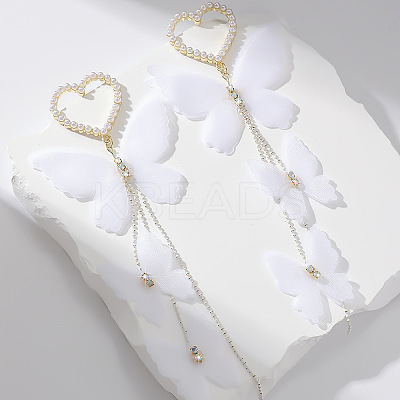Heart with Butterfly Alloy Cloth Dangle Stud Earrings FS-WG4EAFC-01-1
