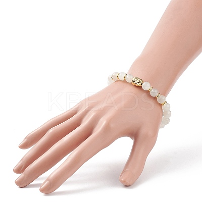 Natural White Moonstone & Alloy Buddha Head Beaded Stretch Bracelet BJEW-JB08913-01-1