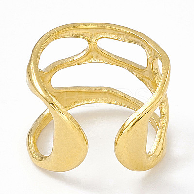 Ion Plating(IP) 304 Stainless Steel Wide Hollow Open Cuff Ring for Women LS-RJEW-G275-02G-1