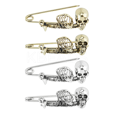 8Pcs 2 Colors Skeleton Halloween Zinc Alloy Brooch JEWB-FH0002-36-1