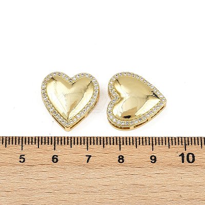 Heart Brass Micro Pave Clear Cubic Zirconia Slide Charms KK-S526-29G-1