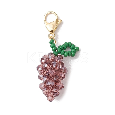 Glass Seed Beaded Grape Pendant Decoration HJEW-MZ00158-1